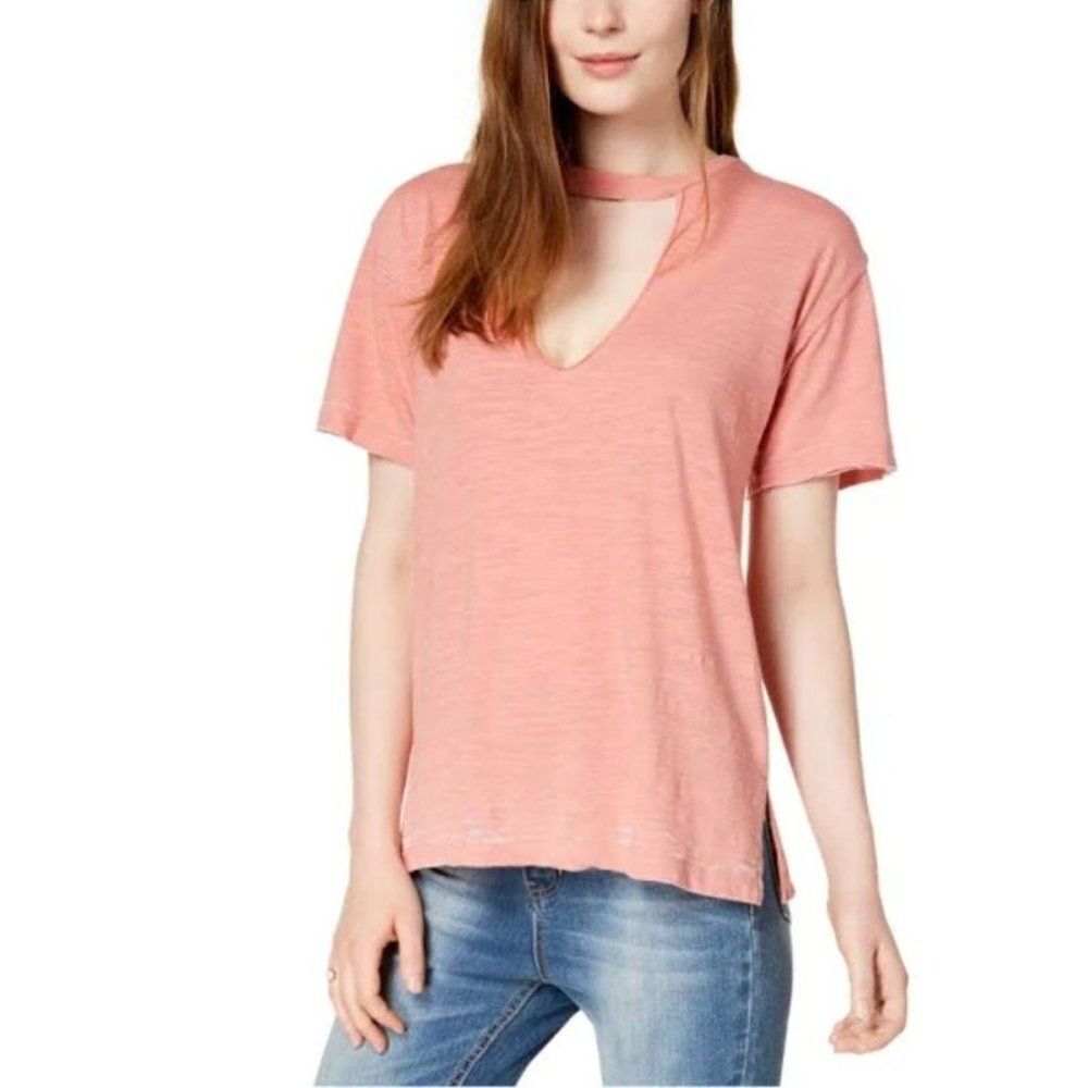 Lucky Brand Women Size XS Pink Burnout Choker Tee